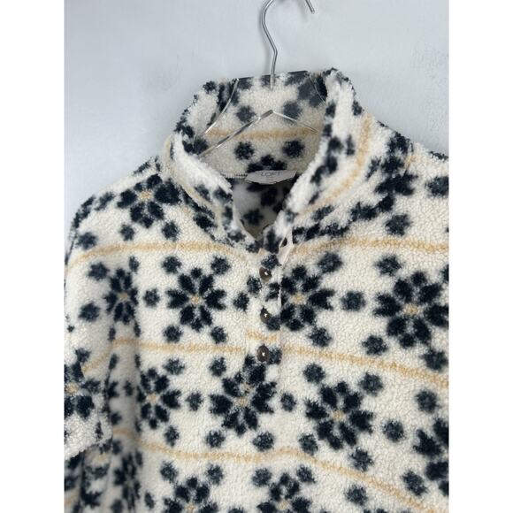 Loft Outlet Jacket Snowflake Print Size Med. Petite Fleece Pullover‎ Sherpa - Picture 4 of 8